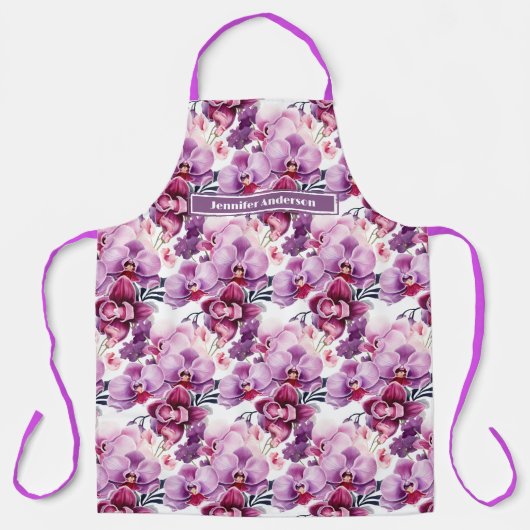 Grootte Grote Girly Paarse Orchidee Bloemen Schort (Voorkant)