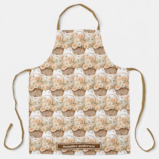 Grootte Grote Girly Peach Bloemenmand Print Schort (Voorkant)