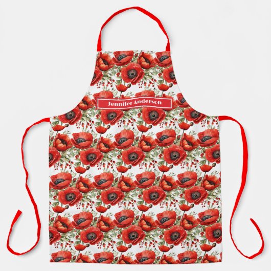 Grootte Grote Rode Poppies Bloemen Schort (Voorkant)