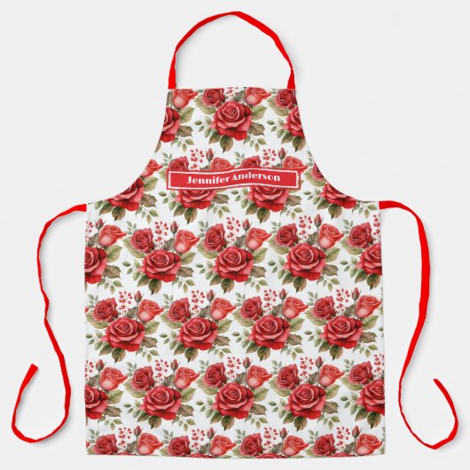 Grootte Grote Rode Rozen Elegante Bloemen Schort (Voorkant)