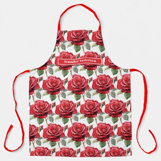 Grootte Grote Rode Rozen Elegante Bloemen Schort (Voorkant)