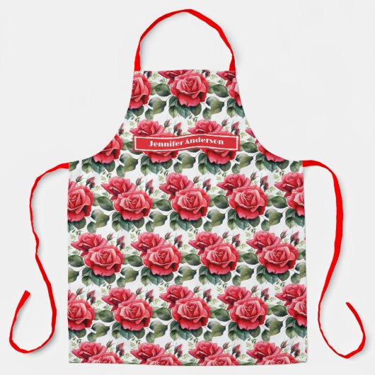 Grootte Grote Rode Rozen Elegante Bloemen Schort (Voorkant)