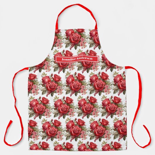 Grootte Grote Rode Rozen Elegante Bloemen Schort (Voorkant)