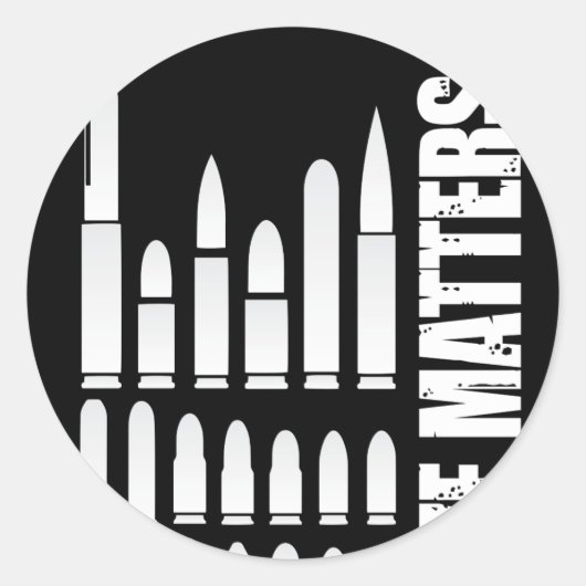 Grootte Matters Munitie Kogelmaten Ronde Sticker (Voorkant)