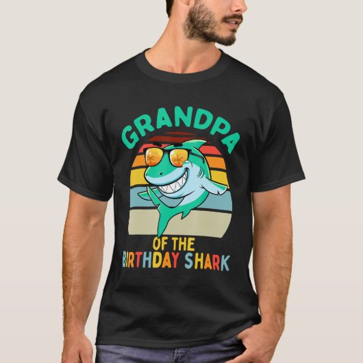 Grootvader bijpassende familie haai verjaardag t-shirt (Voorkant)