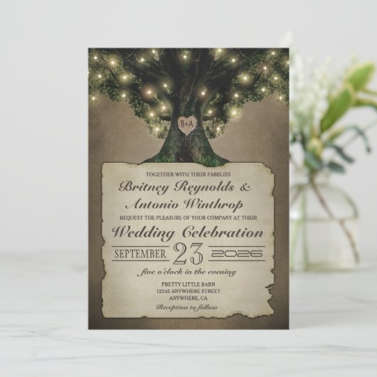 grootvader eikenboom huwelijksuitnodigingen kaart (Staand voorkant)