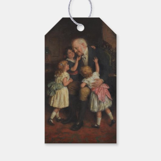 Grootvader en kleindochters (door Joseph Clark) Cadeaulabel (Voorkant)