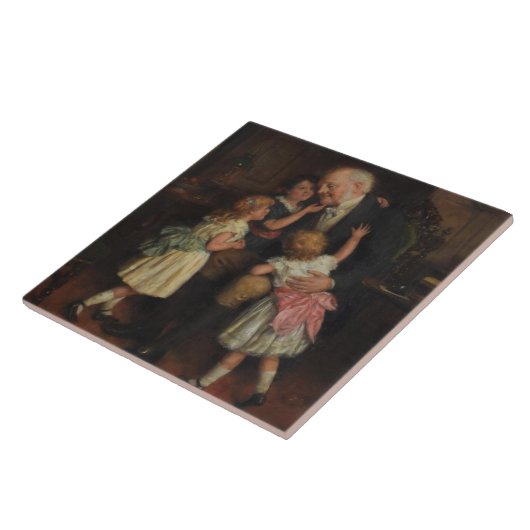 Grootvader en kleindochters (door Joseph Clark) Tegeltje (Zijkant)