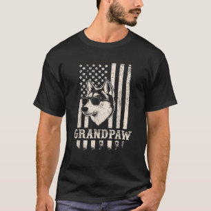Grootvader Husky Amerikaanse Vlag Zonnebril Retro T-shirt