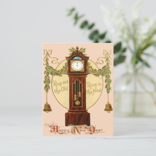 Grootvader Klok Holly Mistletoe Bell Briefkaart (Staand voorkant)