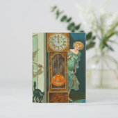 Grootvader klok zwarte kat heks pompoen briefkaart (Staand voorkant)