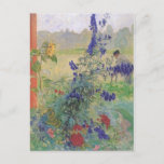 Grootvader met bloemen 1909 briefkaart<br><div class="desc">Oude tuin met zonnebloemen en hollyhocks en een oude heer op de achtergrond.  kunst van de Zweedse kunstenaar Carl Larsson.</div>