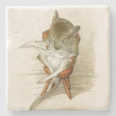 Grootvader Mouse Leest een krant Stenen Onderzetter (Voorkant)
