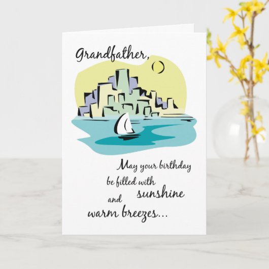 Grootvader Sailboot City Birthday Kaart (Gele Bloem)