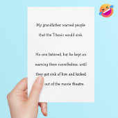 Grootvader waarschuwde Titanic Sink Funny Humor Jo Feestdagen Kaart