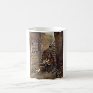 Grootvader zorgt voor zijn kleinzoon koffiemok