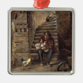 Grootvader zorgt voor zijn kleinzoon metalen ornament