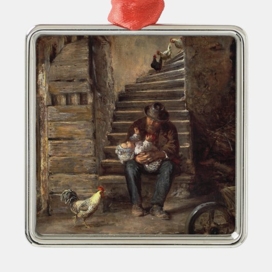 Grootvader zorgt voor zijn kleinzoon metalen ornament (Voorkant)