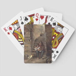 Grootvader zorgt voor zijn kleinzoon pokerkaarten