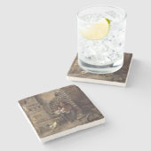 Grootvader zorgt voor zijn kleinzoon stenen onderzetter (Zijkant)