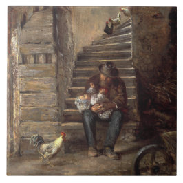 Grootvader zorgt voor zijn kleinzoon tegeltje