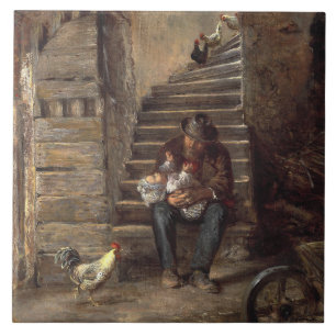 Grootvader zorgt voor zijn kleinzoon tegeltje