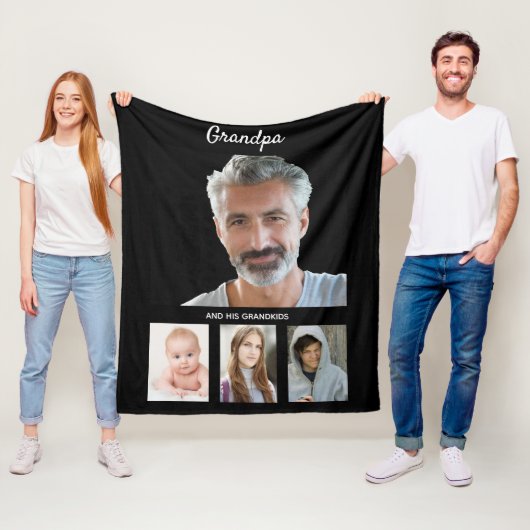 Grootvader zwarte kleinkinderen kinder foto fleece deken (In situ)