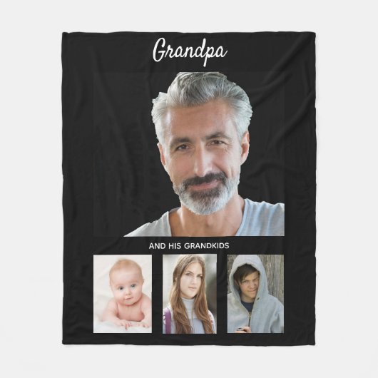 Grootvader zwarte kleinkinderen kinder foto fleece deken (Voorkant)