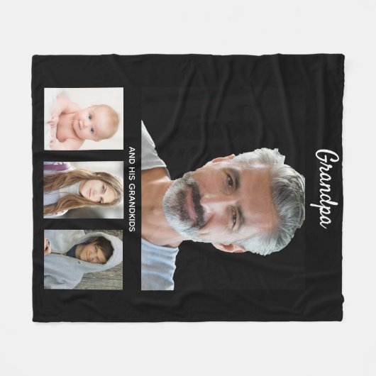 Grootvader zwarte kleinkinderen kinder foto fleece deken (Voorkant (Horizontaal))