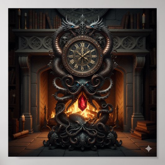  grootvaderklok - Dragon & Octopus Design Poster (Voorkant)