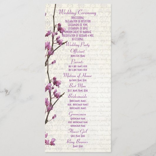 grootvee lila bruiloft van de florale kerk programmakaart (Achterkant)