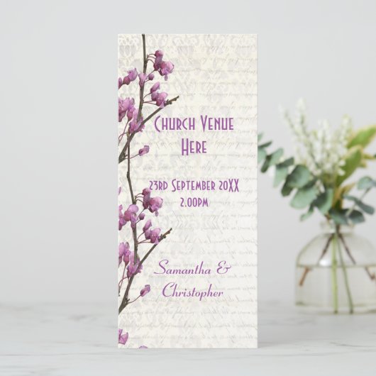grootvee lila bruiloft van de florale kerk programmakaart (Staand voorkant)