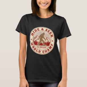 Grootvoet verstoppertje wereldkampioen sasquatch t-shirt