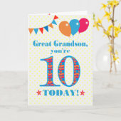 Grootzoon 10th Birthday Bunting Balloons Kaart (Gele Bloem)