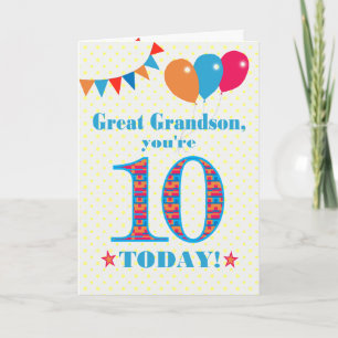 Grootzoon 10th Birthday Bunting Balloons Kaart