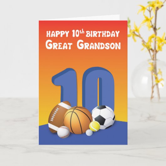 Grootzoon 10th Birthday Sports Balls Kaart (Gele Bloem)