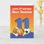 Grootzoon 11th Birthday Sports Balls Kaart (Gele Bloem)