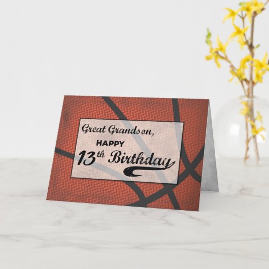 Grootzoon 13th Birthday Basketball Large Kaart (Gele Bloem)