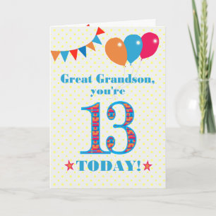 Grootzoon 13th Birthday Bunting Balloons Kaart