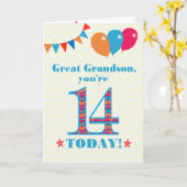 Grootzoon 14th Birthday Bunting Balloons Kaart (Gele Bloem)