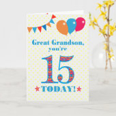Grootzoon 15th Birthday Bunting Balloons Kaart (Gele Bloem)