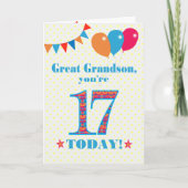 Grootzoon 17th Birthday Bunting Balloons Kaart (Voorkant)