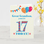 Grootzoon 17th Birthday Bunting Balloons Kaart (Gele Bloem)