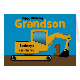 Grootzoon 1st Birthday Gele Excavator Naam toevoeg