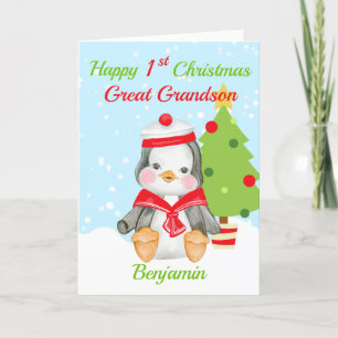 Grootzoon 1st kerstcadeau Penguin Feestdagen Kaart