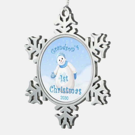 Grootzoon 1st Kerstmis Snowman Tin Sneeuwvlok Ornament (Rechts)