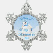 Grootzoon 1st Kerstmis Snowman Tin Sneeuwvlok Ornament (Voorkant)