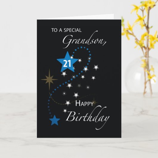 Grootzoon 21ste verjaardag Star Inspirerend Black Kaart (Gele Bloem)