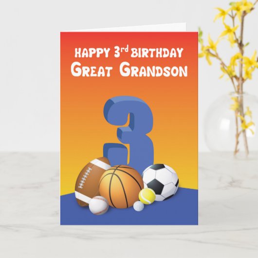 Grootzoon 3rd Birthday Sports Balls Kaart (Gele Bloem)