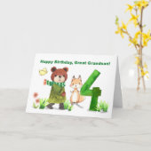 Grootzoon 4e Verjaardag Beer Fox Grote Vijf Kaart (Gele Bloem)